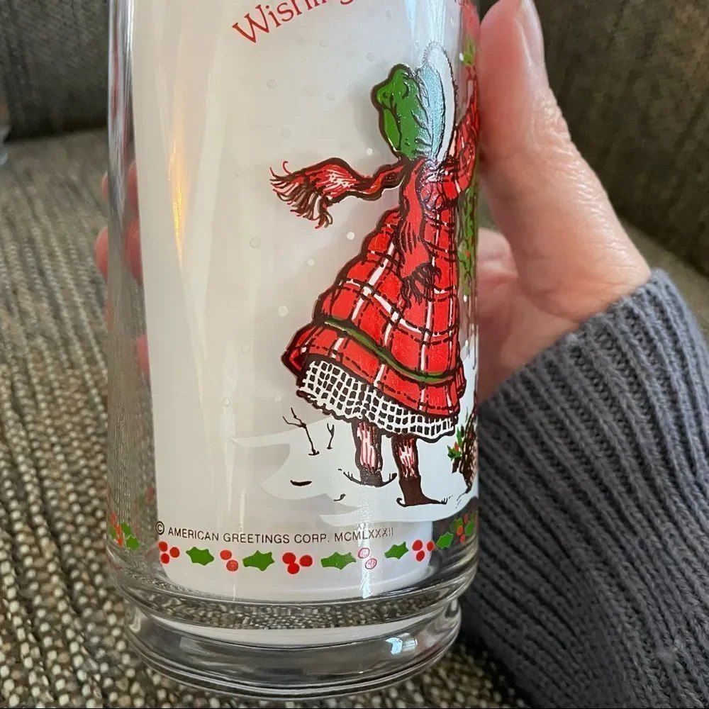 3 Vintage 1982 Holly Hobbie American Greetings Holiday Drinking Glasses Coca Col